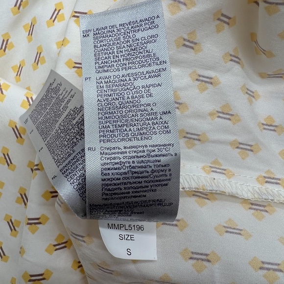 NYDJ Pleated Tunic Womens Small White Yellow Maison Geo Blouse Long Sleeve Top - Picture 10 of 15